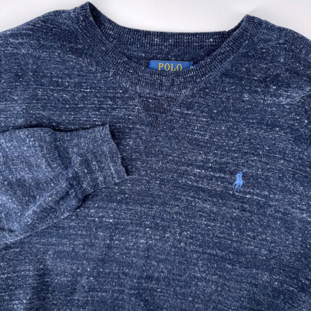Polo Ralph Lauren Sweater Mens Large Navy Blue Heathered Marled Cotton Crewneck